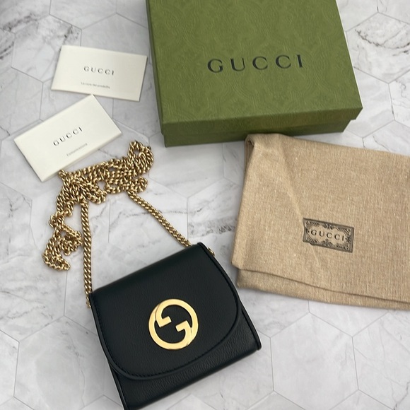 $1,510 New Authentic GUCCI BLONDIE CHAIN WALLET IN Black / Mini Purse Small Bag - Picture 1 of 17